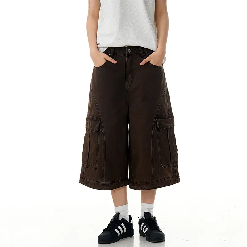 IEFB Deconstruction Multi Pocket Men Cropped Pants Summer Trendy Straight Wide Leg Men Loose Versatile Solid Color Shorts 9W2917
