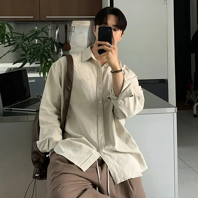IEFB New Simple Men's Shirts Long Sleeved Turn-down Collar Solid Color Casual Clothing Single Breasted Loose Male Tops 9W4259