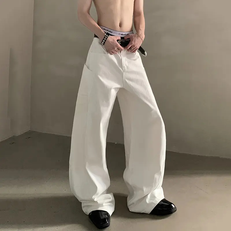IEFB Korean Style Men's Casual Pants Solid Color Casual High Waist New Curved Knife Trousers Wide Leg Male Bottom Simple 9W3824