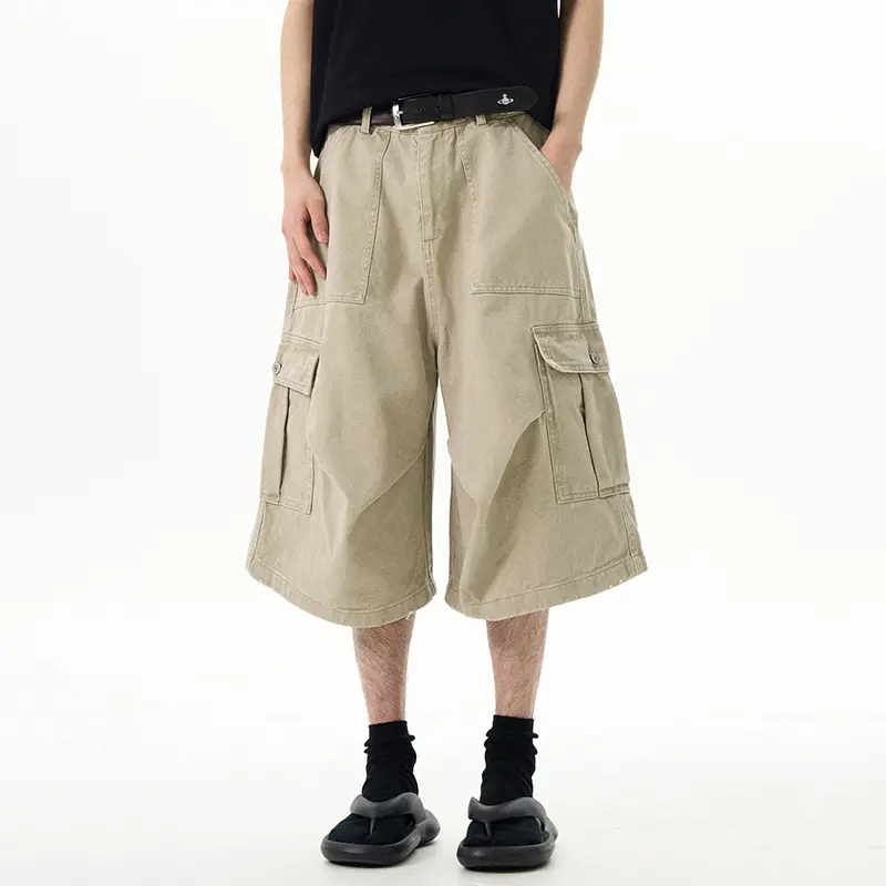 IEFB American Style Summer Trendy Male Shorts Multi-Pocket Seven Quarter Trousers Men Cargo Pants Trend Adjustable Waist 9W3457