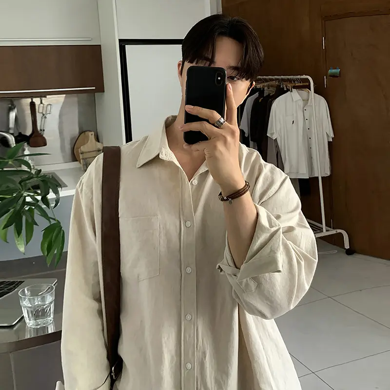 IEFB New Simple Men's Shirts Long Sleeved Turn-down Collar Solid Color Casual Clothing Single Breasted Loose Male Tops 9W4259
