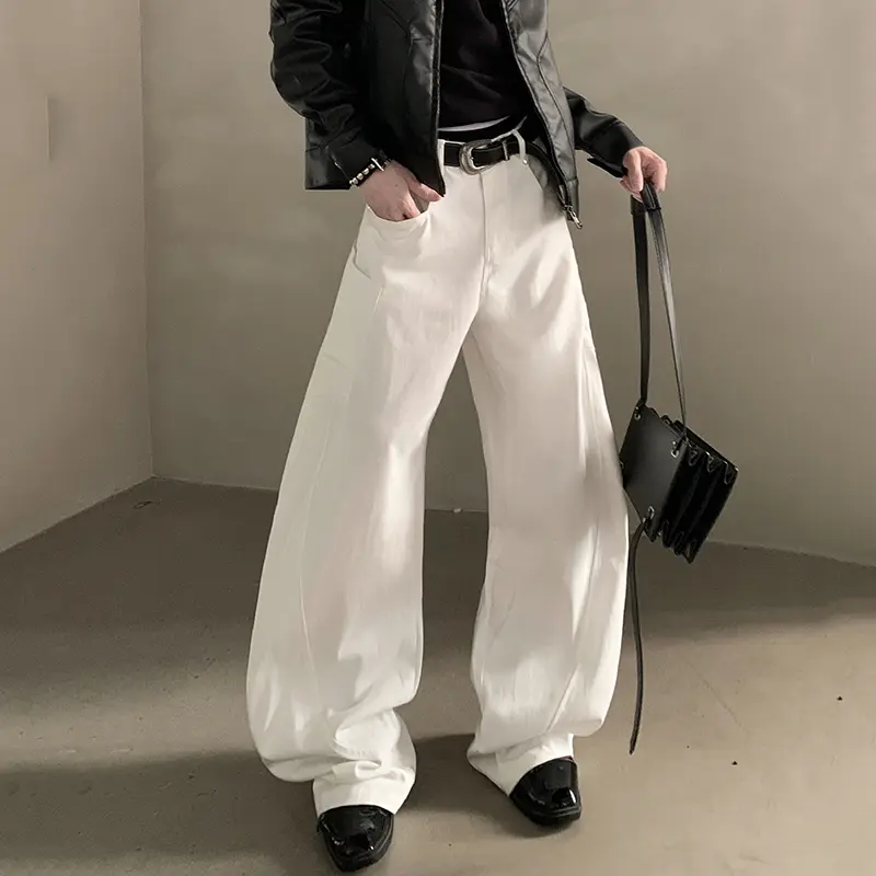 IEFB Korean Style Men's Casual Pants Solid Color Casual High Waist New Curved Knife Trousers Wide Leg Male Bottom Simple 9W3824