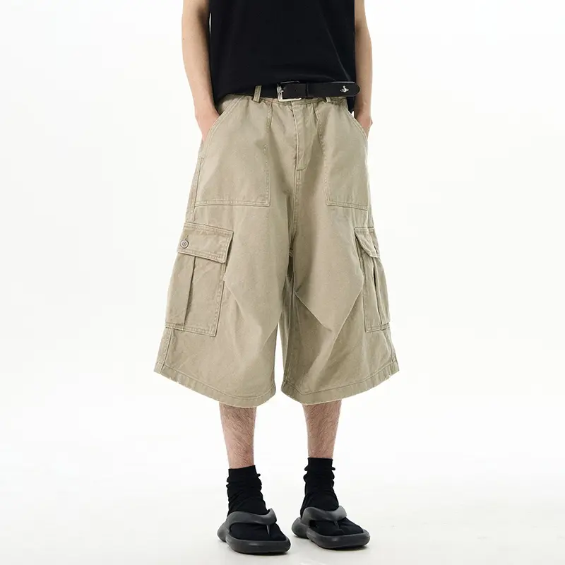 IEFB American Style Summer Trendy Male Shorts Multi-Pocket Seven Quarter Trousers Men Cargo Pants Trend Adjustable Waist 9W3457