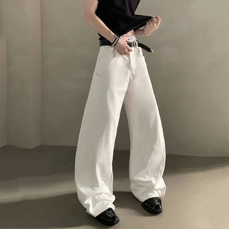 IEFB Korean Style Men's Casual Pants Solid Color Casual High Waist New Curved Knife Trousers Wide Leg Male Bottom Simple 9W3824