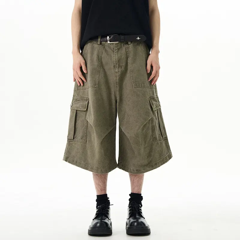 IEFB American Style Summer Trendy Male Shorts Multi-Pocket Seven Quarter Trousers Men Cargo Pants Trend Adjustable Waist 9W3457
