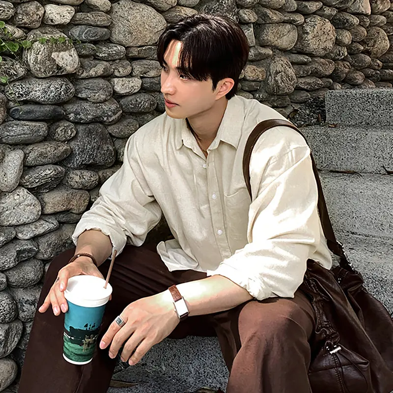 IEFB New Simple Men's Shirts Long Sleeved Turn-down Collar Solid Color Casual Clothing Single Breasted Loose Male Tops 9W4259