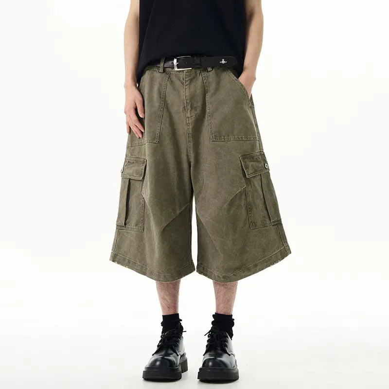 IEFB American Style Summer Trendy Male Shorts Multi-Pocket Seven Quarter Trousers Men Cargo Pants Trend Adjustable Waist 9W3457