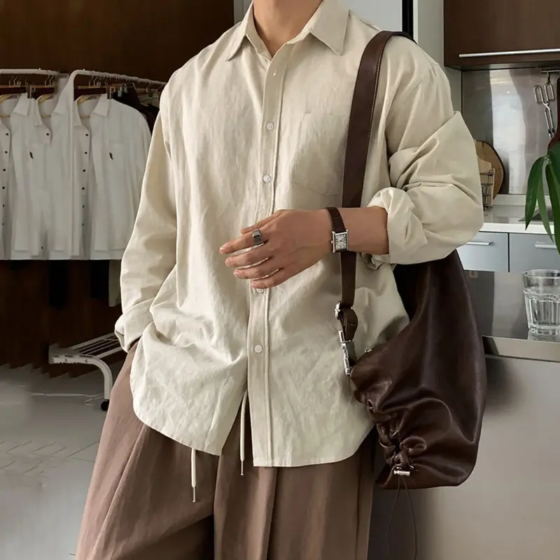 IEFB New Simple Men's Shirts Long Sleeved Turn-down Collar Solid Color Casual Clothing Single Breasted Loose Male Tops 9W4259