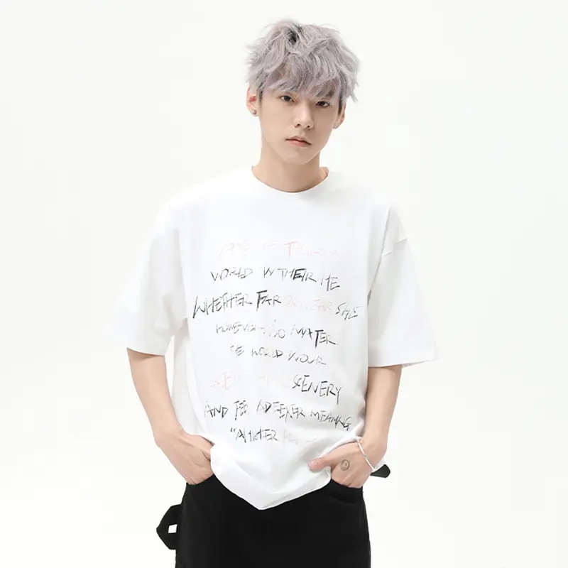 IEFB Niche Design Men's Tees Round Neck Letter Printing Casual Tops Short Sleeved New Contrast Color Male T-shirts Trendy 9W2784