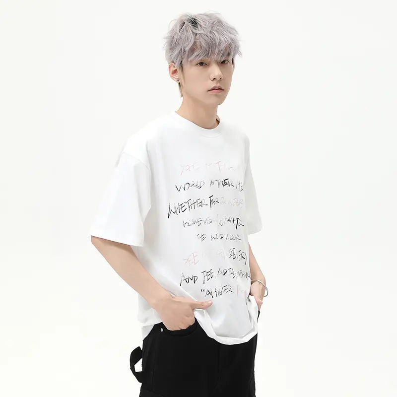 IEFB Niche Design Men's Tees Round Neck Letter Printing Casual Tops Short Sleeved New Contrast Color Male T-shirts Trendy 9W2784