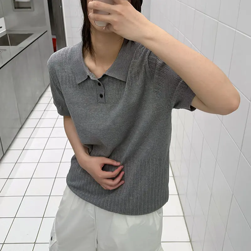 IEFB Korean Style Men's T-shirts Lapel Solid Color Casual Short Sleeved Knitting Tops Pullover Loose Male Tees Summer New 9W3605