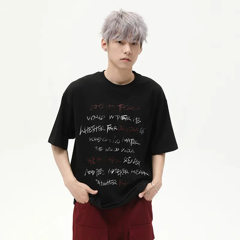 IEFB Niche Design Men's Tees Round Neck Letter Printing Casual Tops Short Sleeved New Contrast Color Male T-shirts Trendy 9W2784