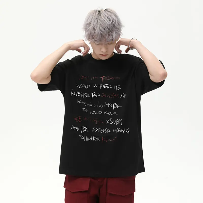 IEFB Niche Design Men's Tees Round Neck Letter Printing Casual Tops Short Sleeved New Contrast Color Male T-shirts Trendy 9W2784