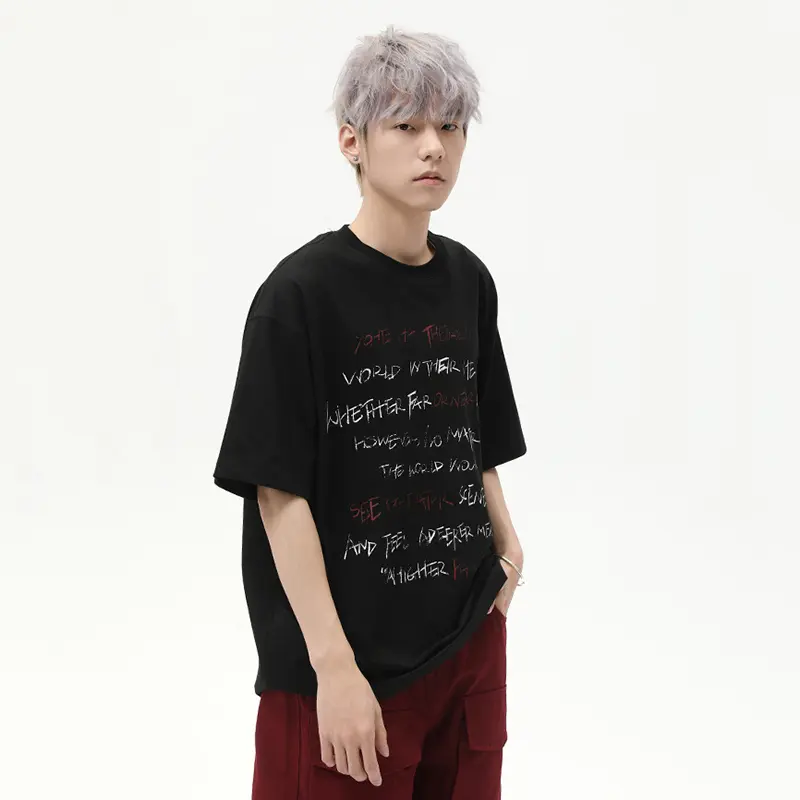 IEFB Niche Design Men's Tees Round Neck Letter Printing Casual Tops Short Sleeved New Contrast Color Male T-shirts Trendy 9W2784