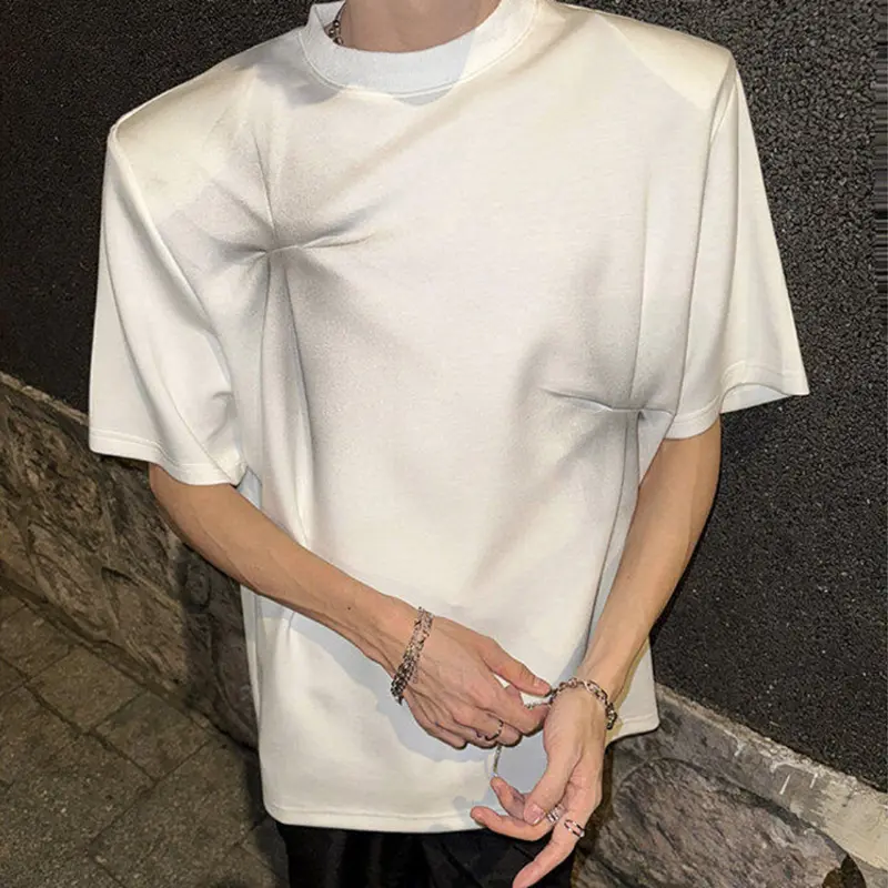 IEFB Niche Design Male Tees Summer Handpainted Cross Flower Twist Shoulder Pad Short Sleeve T-shirt New Round Collar Top 9W3682