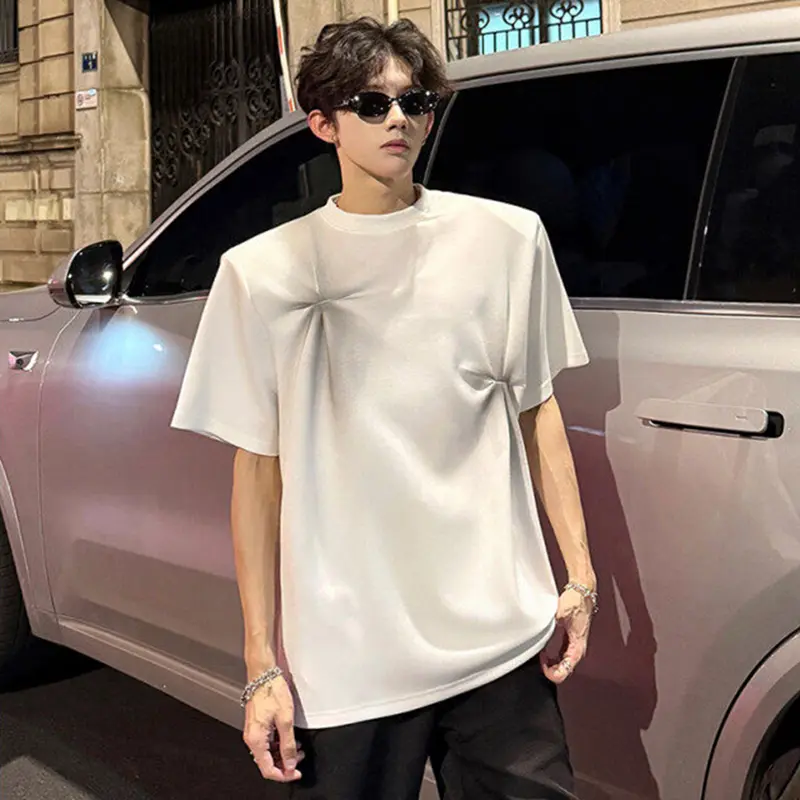 IEFB Niche Design Male Tees Summer Handpainted Cross Flower Twist Shoulder Pad Short Sleeve T-shirt New Round Collar Top 9W3682