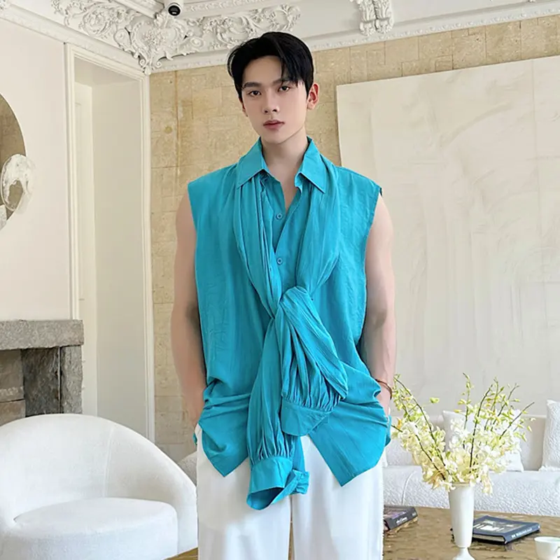 IEFB Summer Men's Shirt Long Sleeve Two Wear Male Top New French Lazy Style Lapel Temperament Men Clothing Casual 9W3571