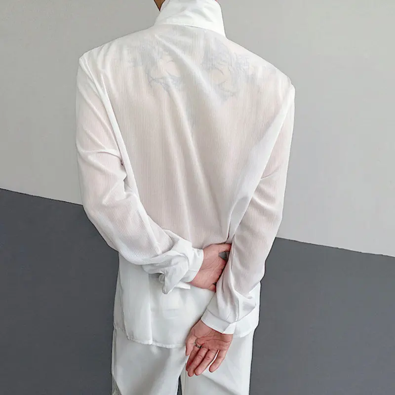 IEFB Niche Design Men's Shirts Stand Collar Sequin Embroidery Long Sleeved Casual Single Breasted Contrast Color Male Top 9W3771