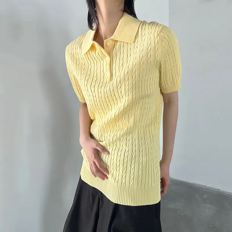 IEFB Simple Men's T-shirts Lapel Solid Color Button Design Knitted Clothing Short Sleeved Casual Male Tees New Menswear 9W2965