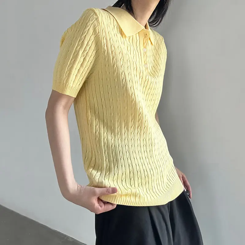 IEFB Simple Men's T-shirts Lapel Solid Color Button Design Knitted Clothing Short Sleeved Casual Male Tees New Menswear 9W2965