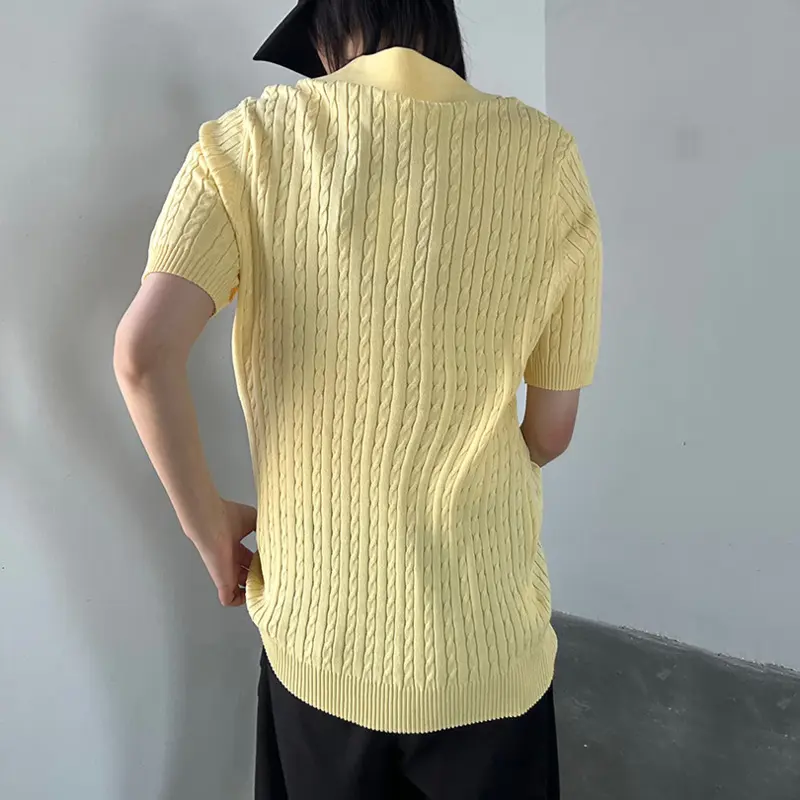 IEFB Simple Men's T-shirts Lapel Solid Color Button Design Knitted Clothing Short Sleeved Casual Male Tees New Menswear 9W2965