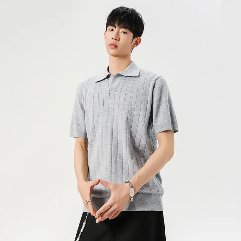 IEFB Simple Men's Tees Lapel Solid Color Knitting Short Sleeved Casual Menswear Loose New Pullover Male T-shirts Summer 9W2881