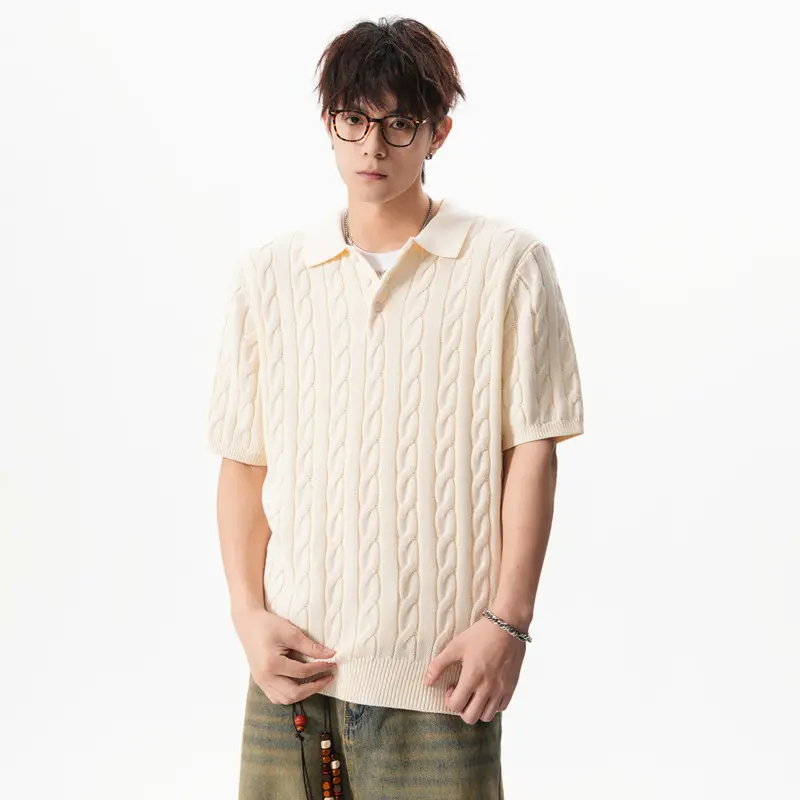 IEFB New Summer Men's Knitting Tees Lapel Casual Solid Color T-shirts Korean Style Pullover Loose Male Tops Simple Cloth 9W3526
