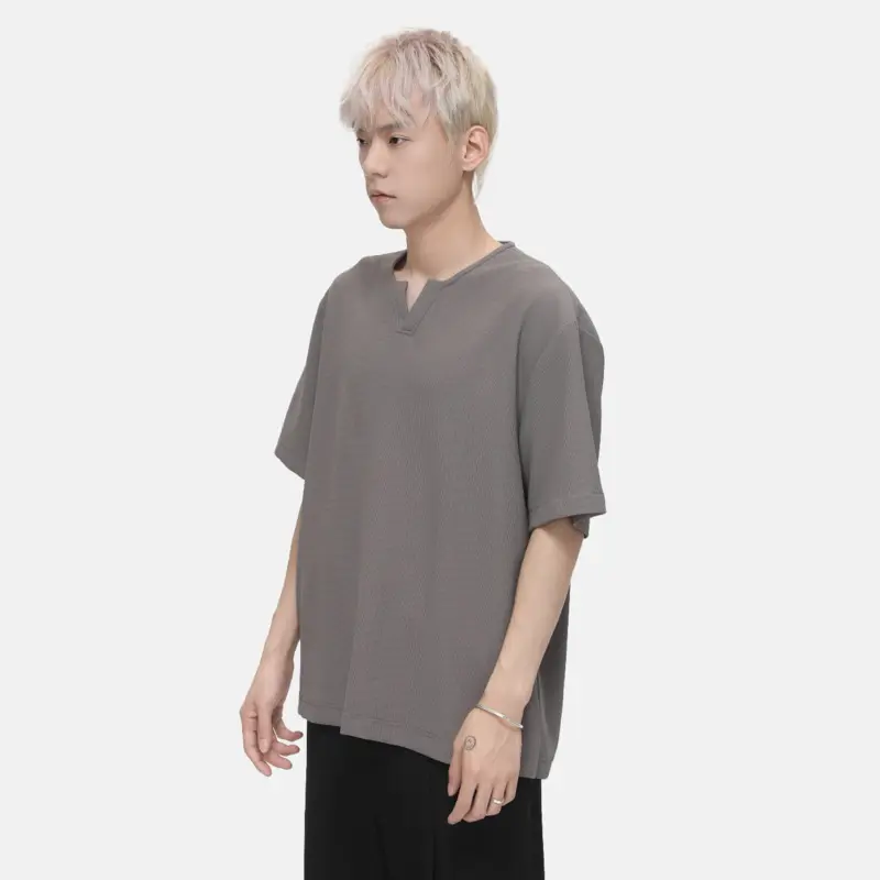 IEFB Men's Tees Men's Tees V-neck Solid Color Short Sleeved Korean Style Casual Tops Pullover Loose Male Simple T-shirts 9W3426