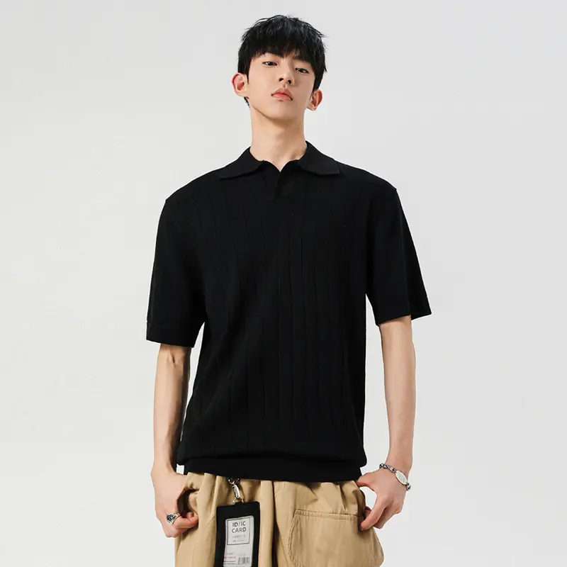 IEFB Simple Men's Tees Lapel Solid Color Knitting Short Sleeved Casual Menswear Loose New Pullover Male T-shirts Summer 9W2881