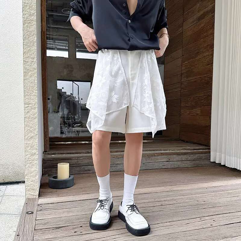 IEFB New Fashion Men's Shorts Casual Loose Lace Patchwork Korean Style Personality Trendy Knee Length Male Pants Summer 9W3574