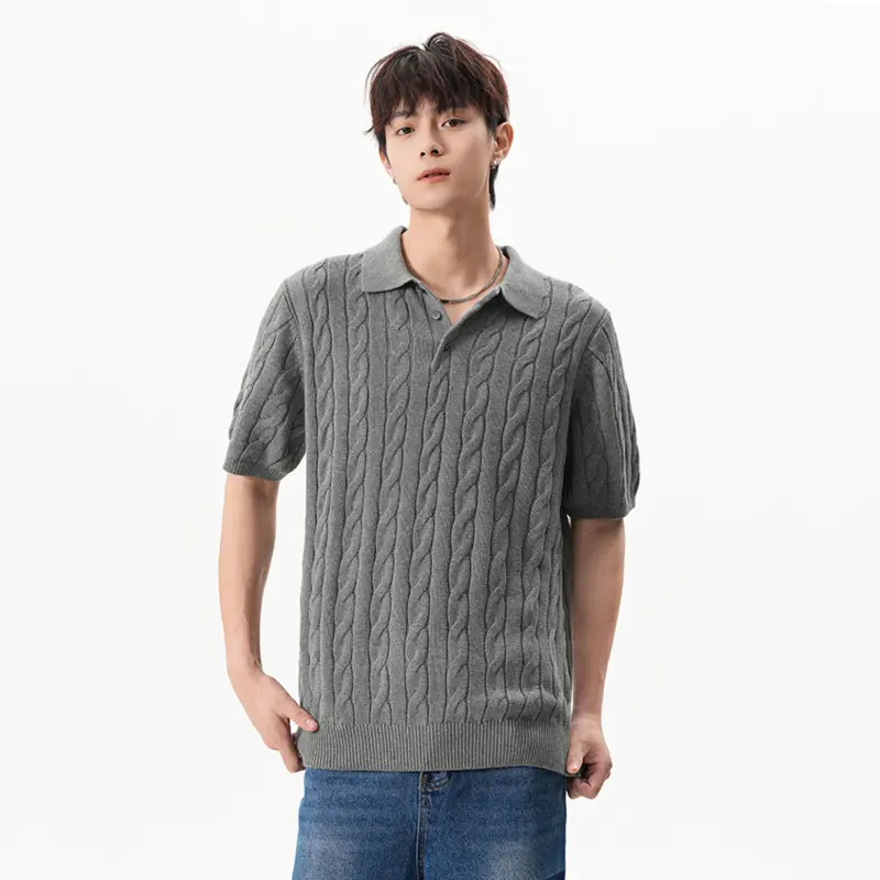 IEFB New Summer Men's Knitting Tees Lapel Casual Solid Color T-shirts Korean Style Pullover Loose Male Tops Simple Cloth 9W3526