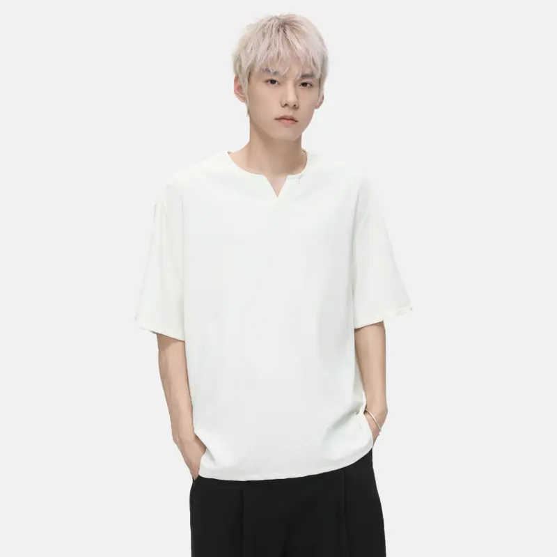 IEFB Men's Tees Men's Tees V-neck Solid Color Short Sleeved Korean Style Casual Tops Pullover Loose Male Simple T-shirts 9W3426