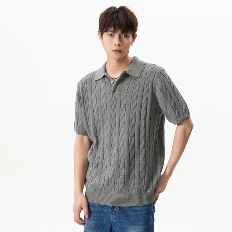 IEFB New Summer Men's Knitting Tees Lapel Casual Solid Color T-shirts Korean Style Pullover Loose Male Tops Simple Cloth 9W3526