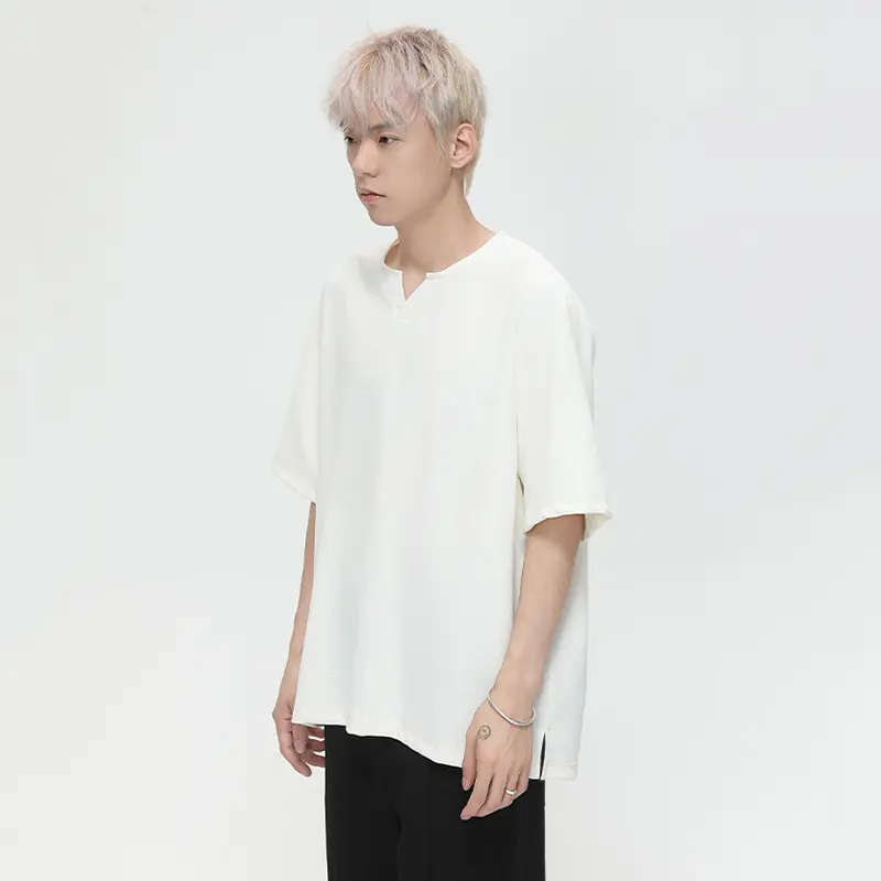 IEFB Men's Tees Men's Tees V-neck Solid Color Short Sleeved Korean Style Casual Tops Pullover Loose Male Simple T-shirts 9W3426