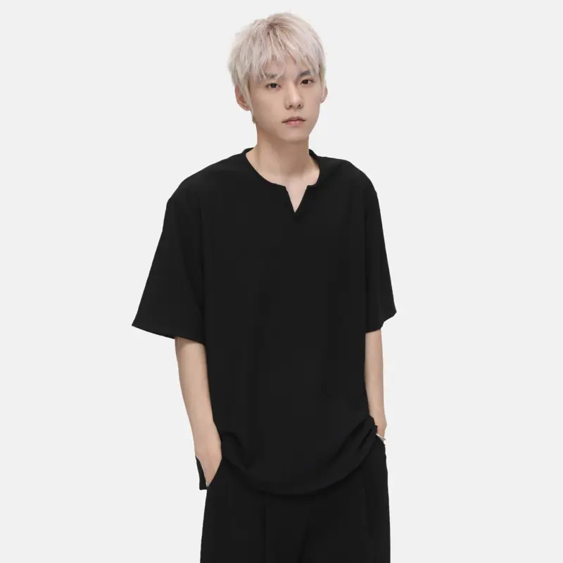 IEFB Men's Tees Men's Tees V-neck Solid Color Short Sleeved Korean Style Casual Tops Pullover Loose Male Simple T-shirts 9W3426