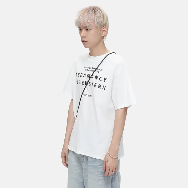 IEFB Men's Tees Fashion Small Neckline Letter Printing Short Sleeve T-shirt Loose Summer Korean Versatile O-neck Top 9W3428