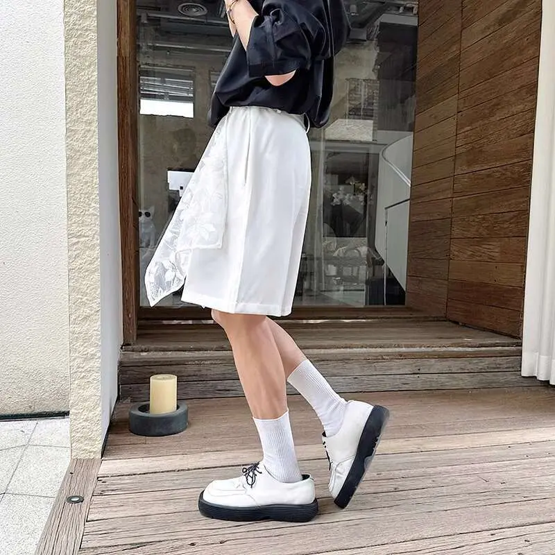 IEFB New Fashion Men's Shorts Casual Loose Lace Patchwork Korean Style Personality Trendy Knee Length Male Pants Summer 9W3574
