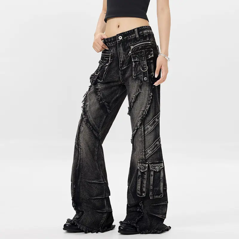 IEFB men's wear denim pants hip hop baggy flare jeans American Punk Y2K Style summer new Trendy overalls men clothing