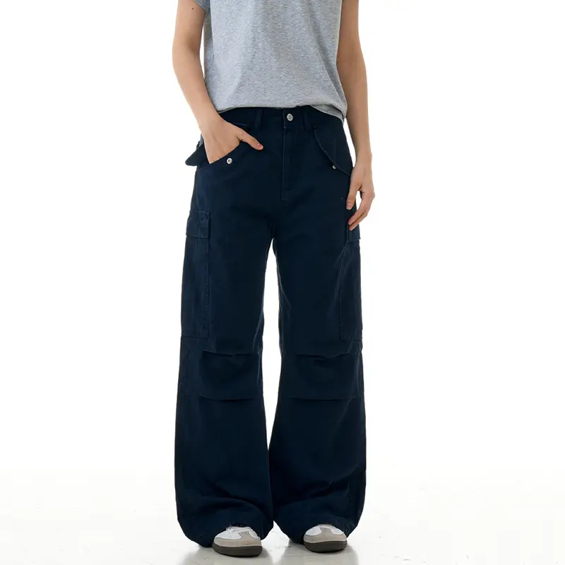 IEFB American Style Men's Cargo Pants Solid Color Multi Pockets Pleated Design Casual Vintage Wide Leg Male Trousers New 9W4102
