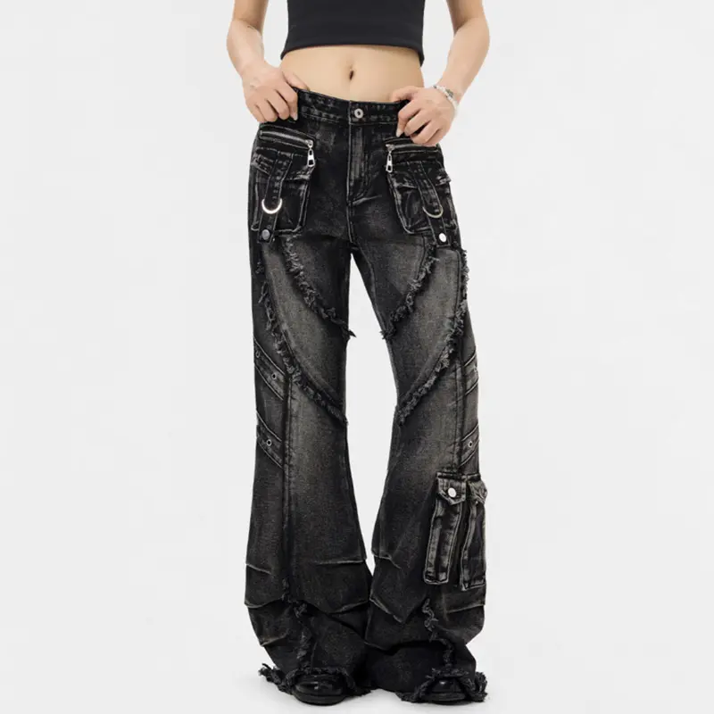 IEFB men's wear denim pants hip hop baggy flare jeans American Punk Y2K Style summer new Trendy overalls men clothing