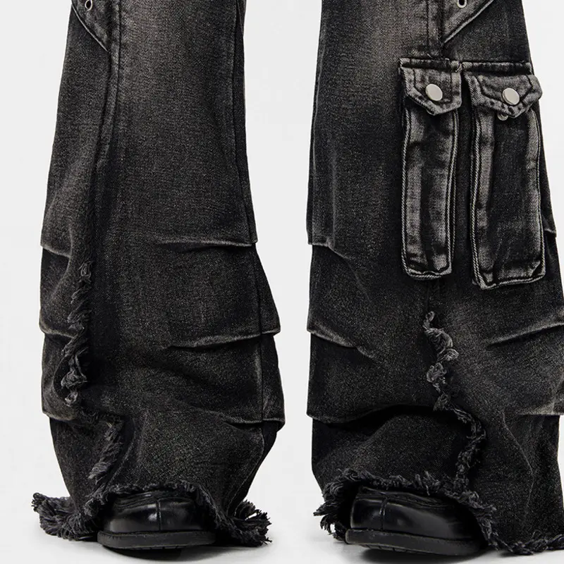 IEFB men's wear denim pants hip hop baggy flare jeans American Punk Y2K Style summer new Trendy overalls men clothing