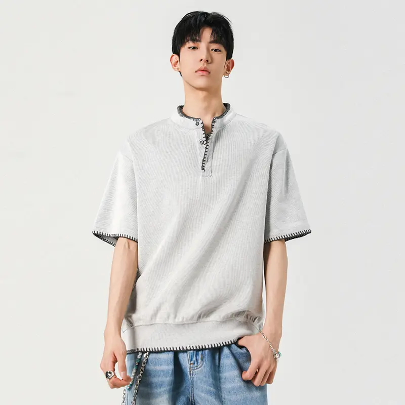 IEFB Korean Style Men's Tees Round Neck Contrast Color Bottom Short Sleeved Tops New Pullover Male Loose T-shirts Tide 9W2879