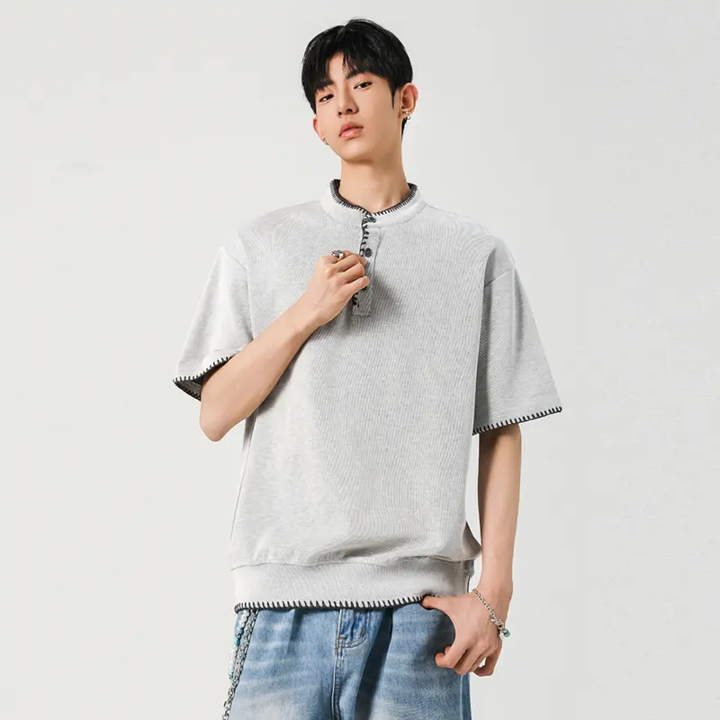 IEFB Korean Style Men's Tees Round Neck Contrast Color Bottom Short Sleeved Tops New Pullover Male Loose T-shirts Tide 9W2879