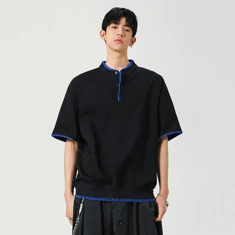 IEFB Korean Style Men's Tees Round Neck Contrast Color Bottom Short Sleeved Tops New Pullover Male Loose T-shirts Tide 9W2879