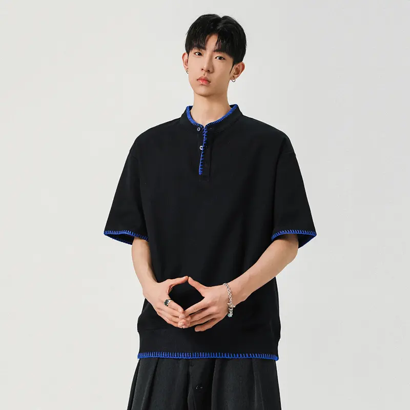IEFB Korean Style Men's Tees Round Neck Contrast Color Bottom Short Sleeved Tops New Pullover Male Loose T-shirts Tide 9W2879