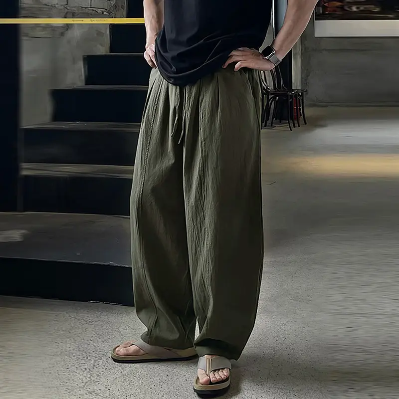 IEFB Korean Style Casual Men's Pants Simple Solid Color Men Lazy Trendy Versatile Loose Elastic Waist Lace-up Trousers 9W4021