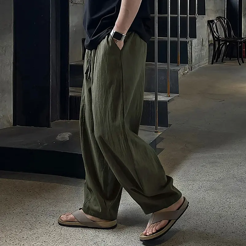 IEFB Korean Style Casual Men's Pants Simple Solid Color Men Lazy Trendy Versatile Loose Elastic Waist Lace-up Trousers 9W4021