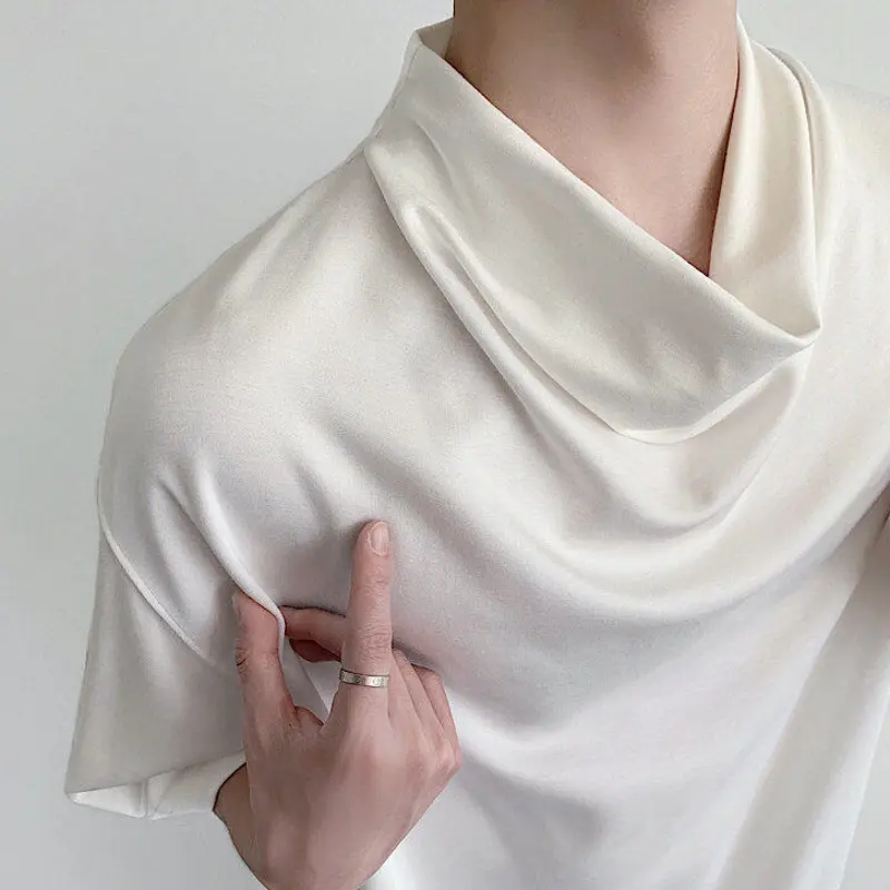 IEFB Korean Style New Chic Men's Top Loose Pile Collar White Short Sleeve T-shirt Solid Color Summer Male Tees 2025 9W3680