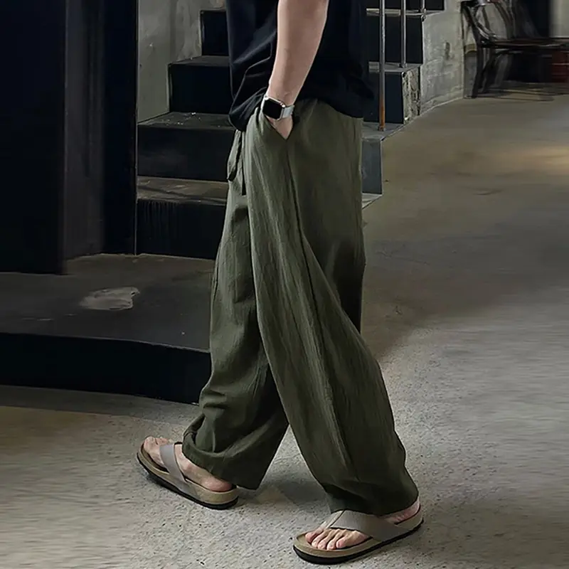 IEFB Korean Style Casual Men's Pants Simple Solid Color Men Lazy Trendy Versatile Loose Elastic Waist Lace-up Trousers 9W4021