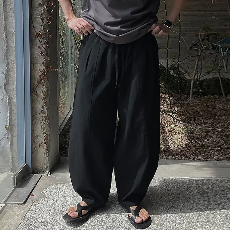IEFB Korean Style Casual Men's Pants Simple Solid Color Men Lazy Trendy Versatile Loose Elastic Waist Lace-up Trousers 9W4021